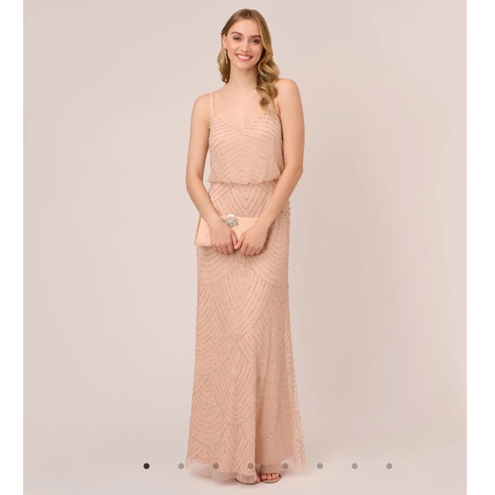 Adrianna Papell ART DECO BEADED BLOUSON GOWN IN BLUSH